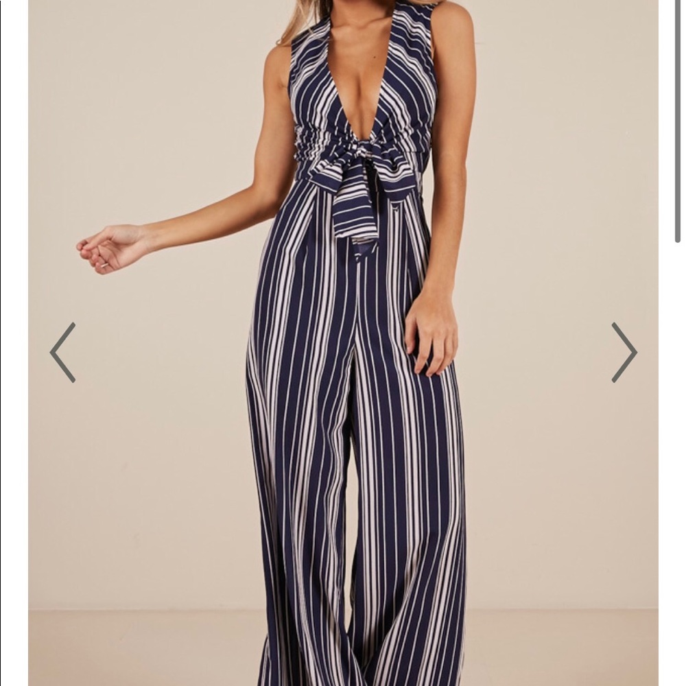 Showpo Navy Striped Jumpsuit